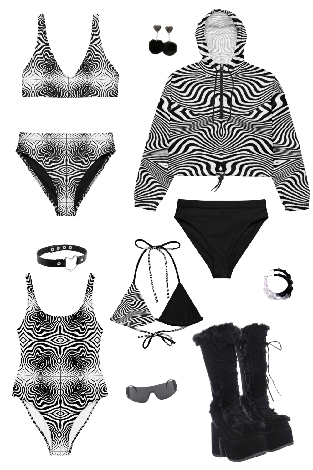 Black Spiral Cropped Windbreaker