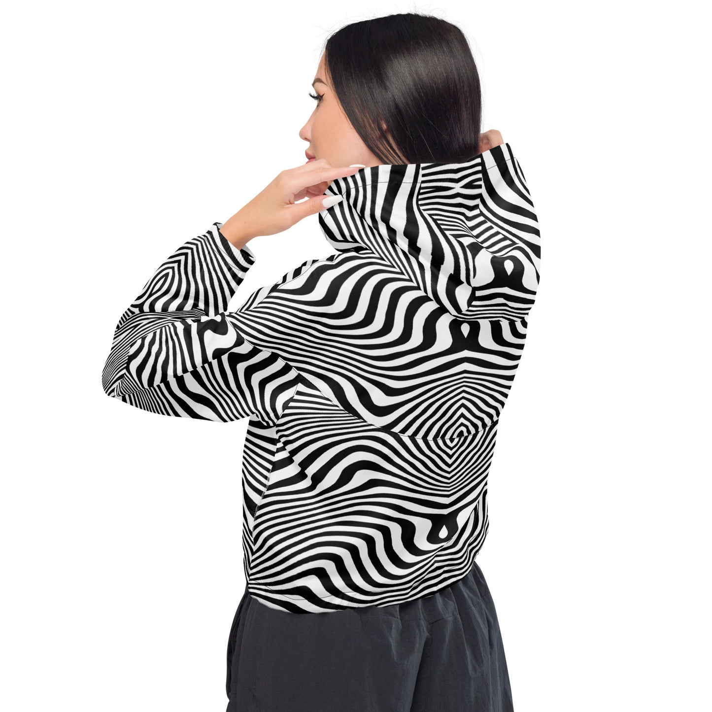 Black Spiral Cropped Windbreaker