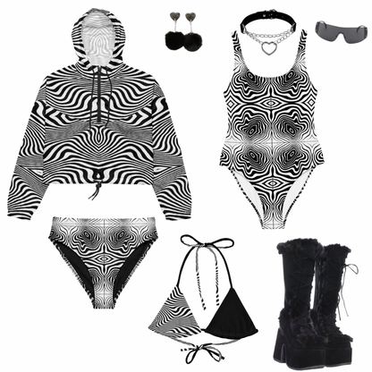 Black Spiral long-sleeve crop top