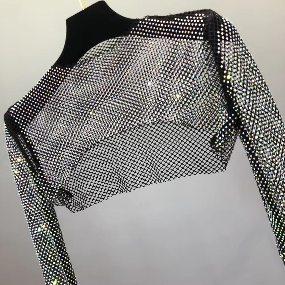 Long Sleeve Rhinestone Crop Top