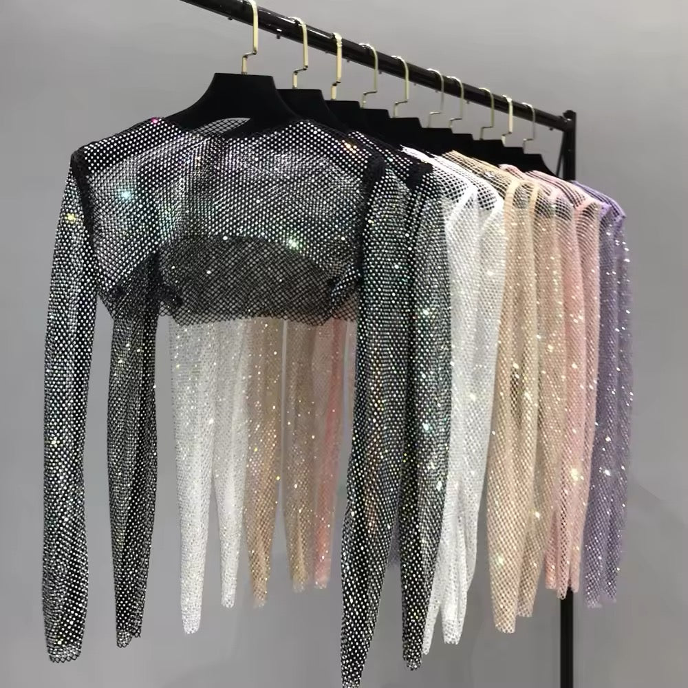 Long Sleeve Rhinestone Crop Top