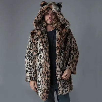 Cat Ear Leopard Faux Fur Jacket