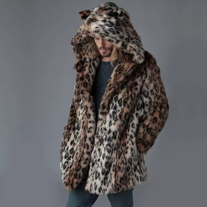 Cat Ear Leopard Faux Fur Jacket