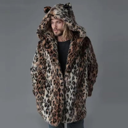 Cat Ear Leopard Faux Fur Jacket
