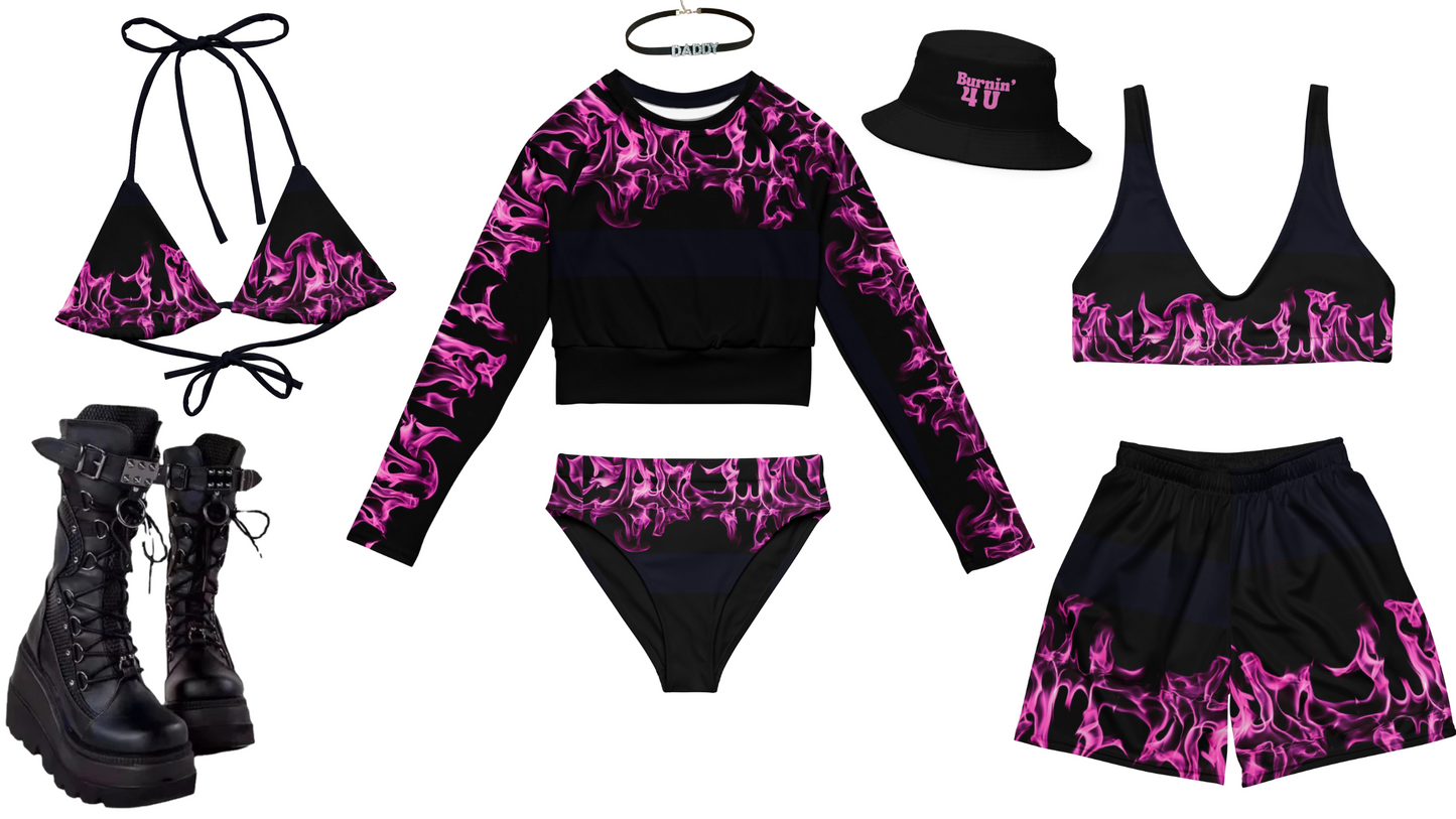 Pink Flame Long Sleeve Crop Top