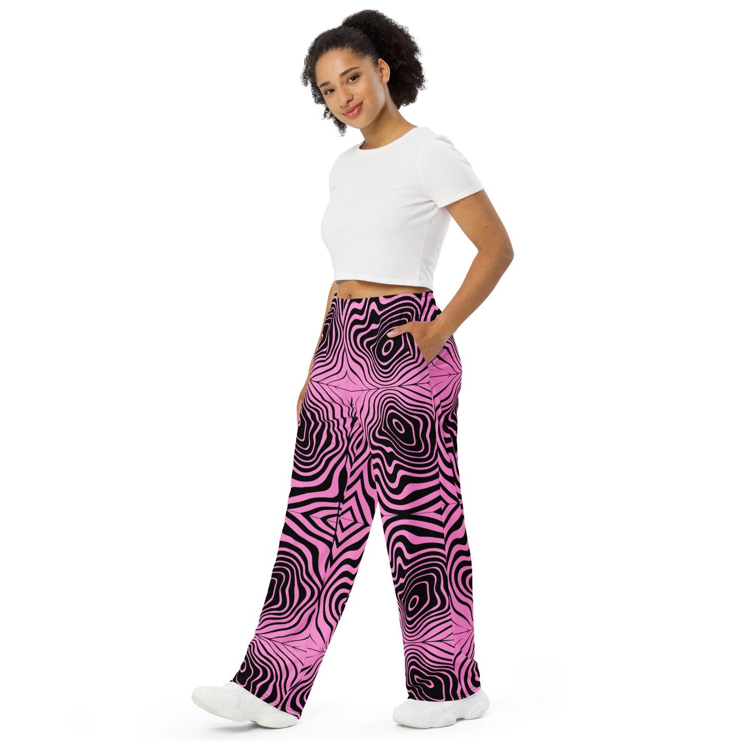 Pink Spiral Wide Leg High Waisted Pants UNISEX