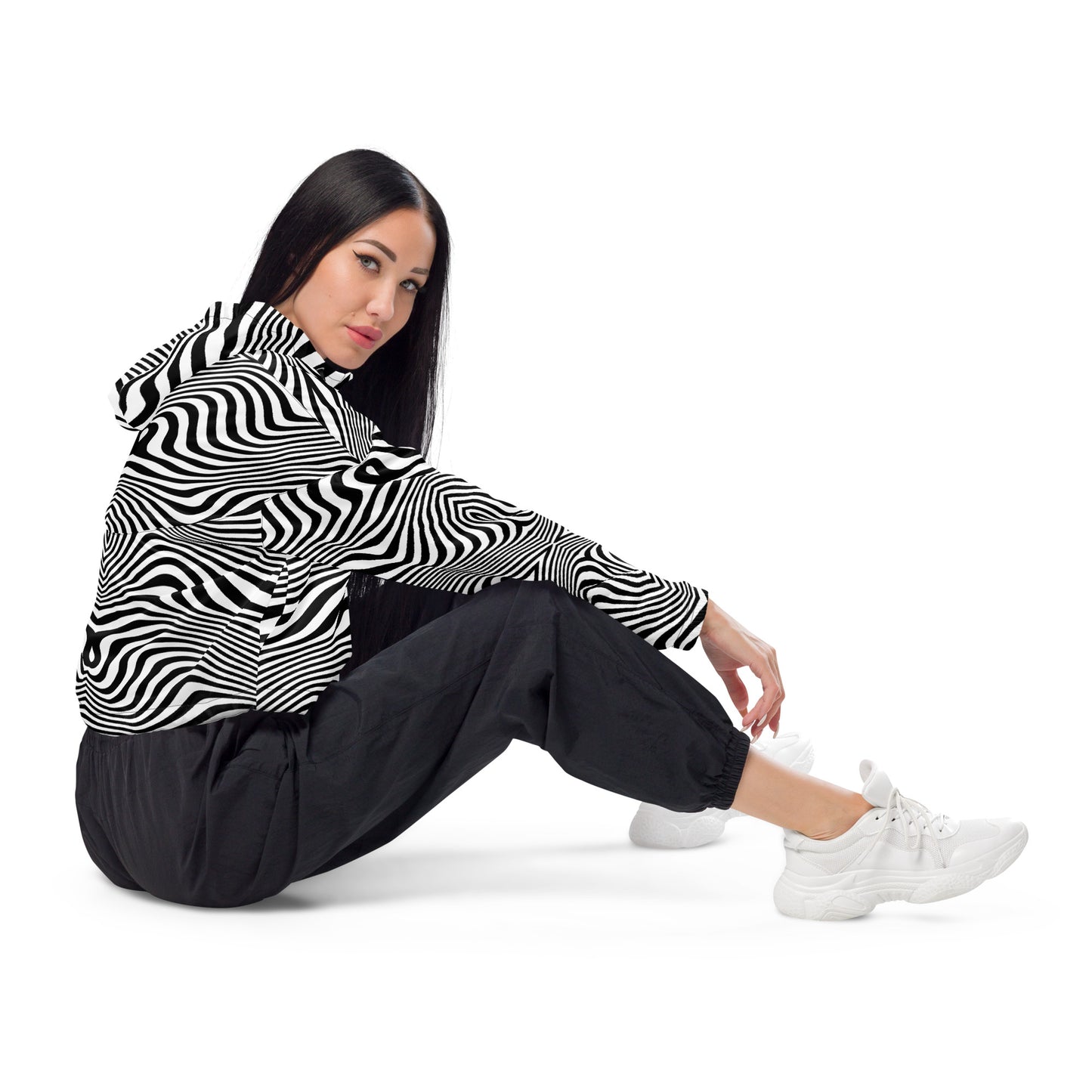 Black Spiral Cropped Windbreaker
