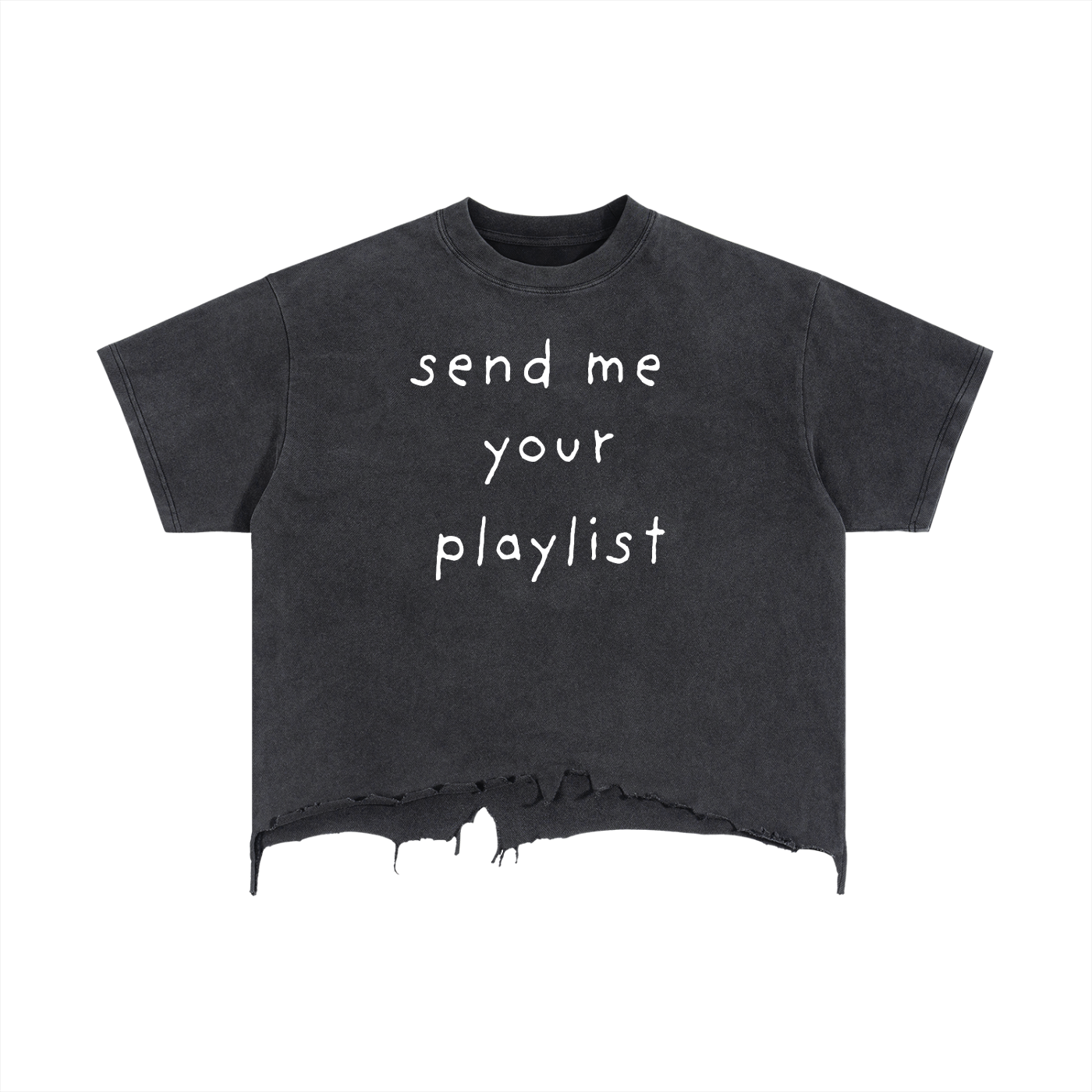 Send Me Your Playlist Vintage Wash Boxy Distressed Hem T-Shirt